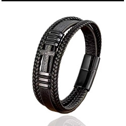 Δερμάτινο Βραχιόλι με Ανοξείδωτο Σταυρό Zircon Δερμάτινο Βραχιόλι με Ανοξείδωτο Σταυρό Zircon