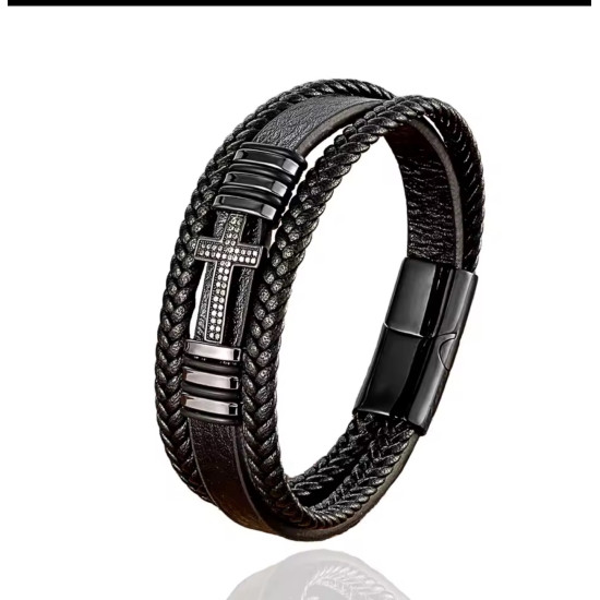 Δερμάτινο Βραχιόλι με Ανοξείδωτο Σταυρό Zircon Δερμάτινο Βραχιόλι με Ανοξείδωτο Σταυρό Zircon