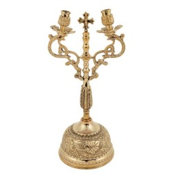 Carved brass two candle candlestick
