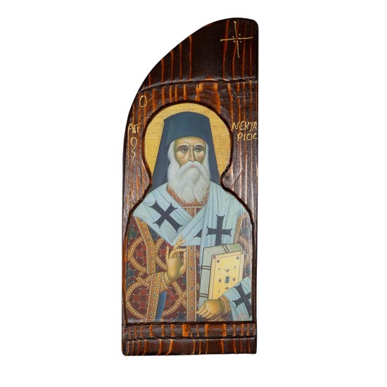 Εικόνα Άγιος Νεκτάριος σε μασίφ ξύλο 37 Χ 14,5