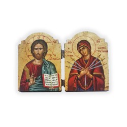 Δίπτυχη ξύλινη εικόνα Χριστός & Παναγία επτάσπαθη 20 Χ 13,50