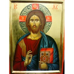 Χειροποίητη Eικόνα σε Φυσικό Σκαλιστό Ξύλο του Ιησού Χριστού Αγιογραφημένη στο περιβόλι της Παναγίας 25 Χ 35