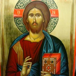Χειροποίητη Eικόνα σε Φυσικό Σκαλιστό Ξύλο του Ιησού Χριστού Αγιογραφημένη στο περιβόλι της Παναγίας 25 Χ 35