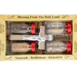 Κουτί ευλογία από Ιεροσόλυμα με χώμα, αγιασμό, λάδι και σταυρό